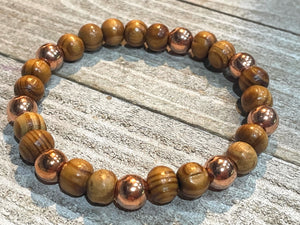 Aromatherapy Healing Stone Bracelet - Copper and Olive Wood