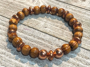 Aromatherapy Healing Stone Bracelet - Copper and Olive Wood